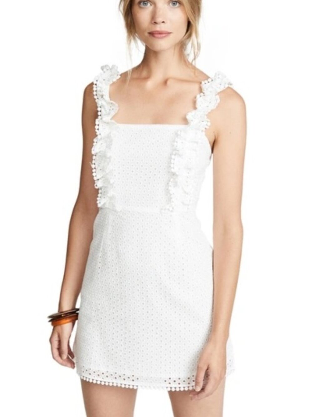 the lineup white eyelet mini dress, size medium
